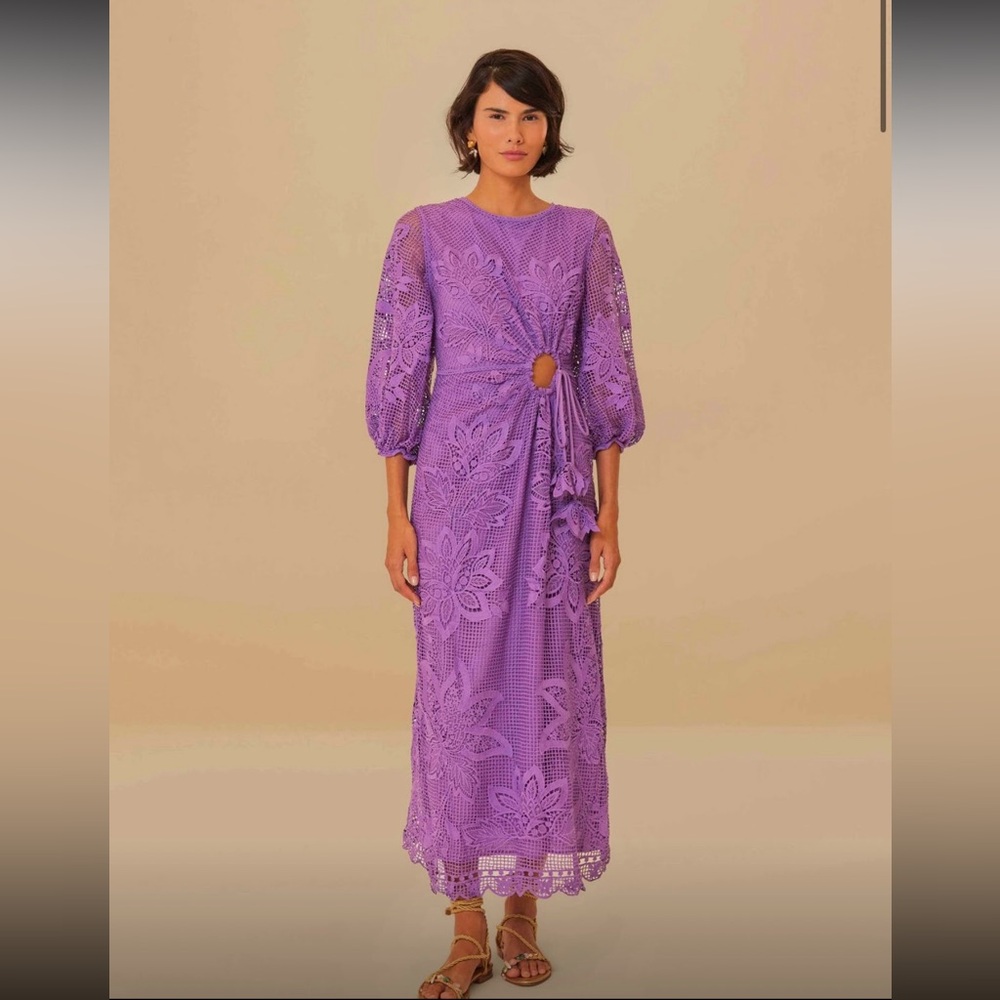 FARM Rio Purple Asymmetrical Ruched Sheath Dress with Puff Sleeves